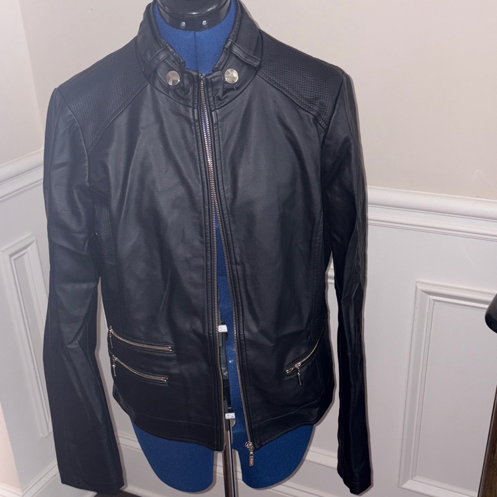 NWOT GUESS faux leather jacket coat with gold zippers PRICE TO SELL